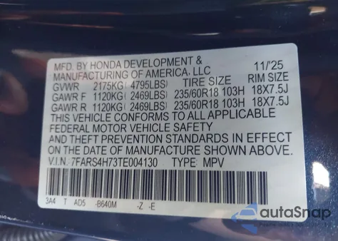 2026 Honda Cr-V Ex-L Awd from USA, damaged, VIN 7FARS4H73TE004130